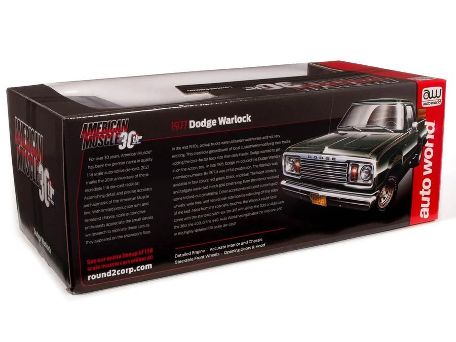 Auto World 1:18 Scale - 30TH Anniversary 1977 Dodge Warlock Step Side Truck Green - Image 10