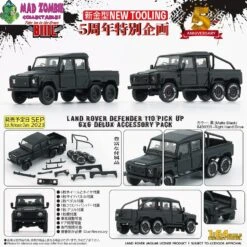 BM Creations 1/64 Scale - Land Rover 2016 Defender 110 Pick Up 6x6 Acc Pack Matte Black
