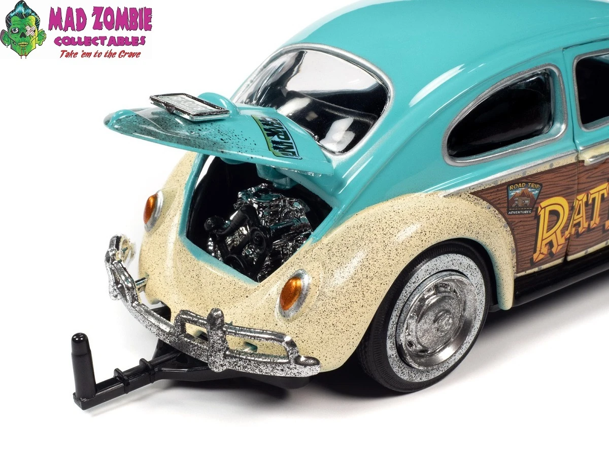 Auto World 1/24 Scale - Rat Fink 1966 VW Beetle With Tear Drop Trailer With Rat Fink Figure - Image 4