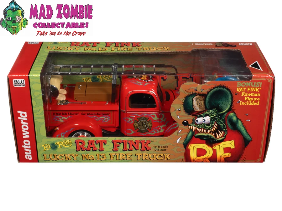 Auto World 1/18 Rat Fink Fire Truck With Resin Figure - Image 7