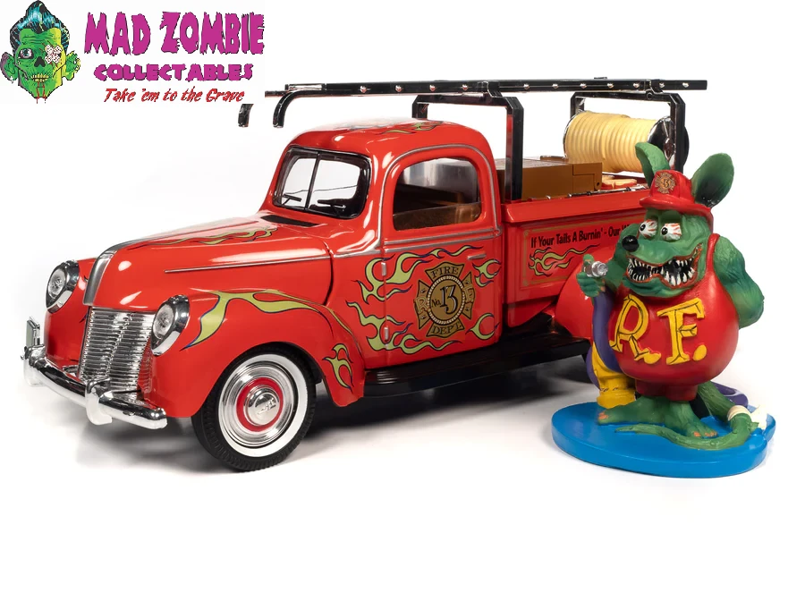 Auto World 1/18 Rat Fink Fire Truck With Resin Figure